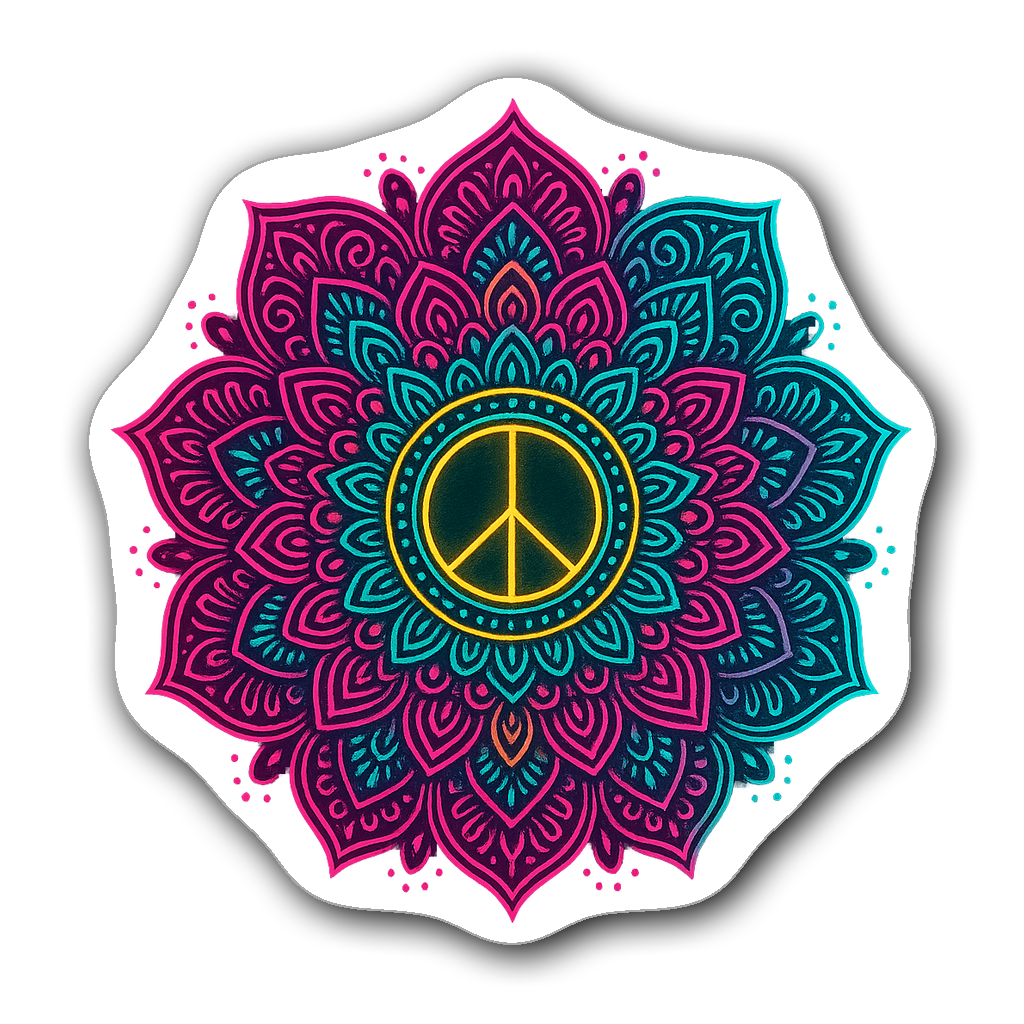 Neon glow mandala sticker in vibrant colors