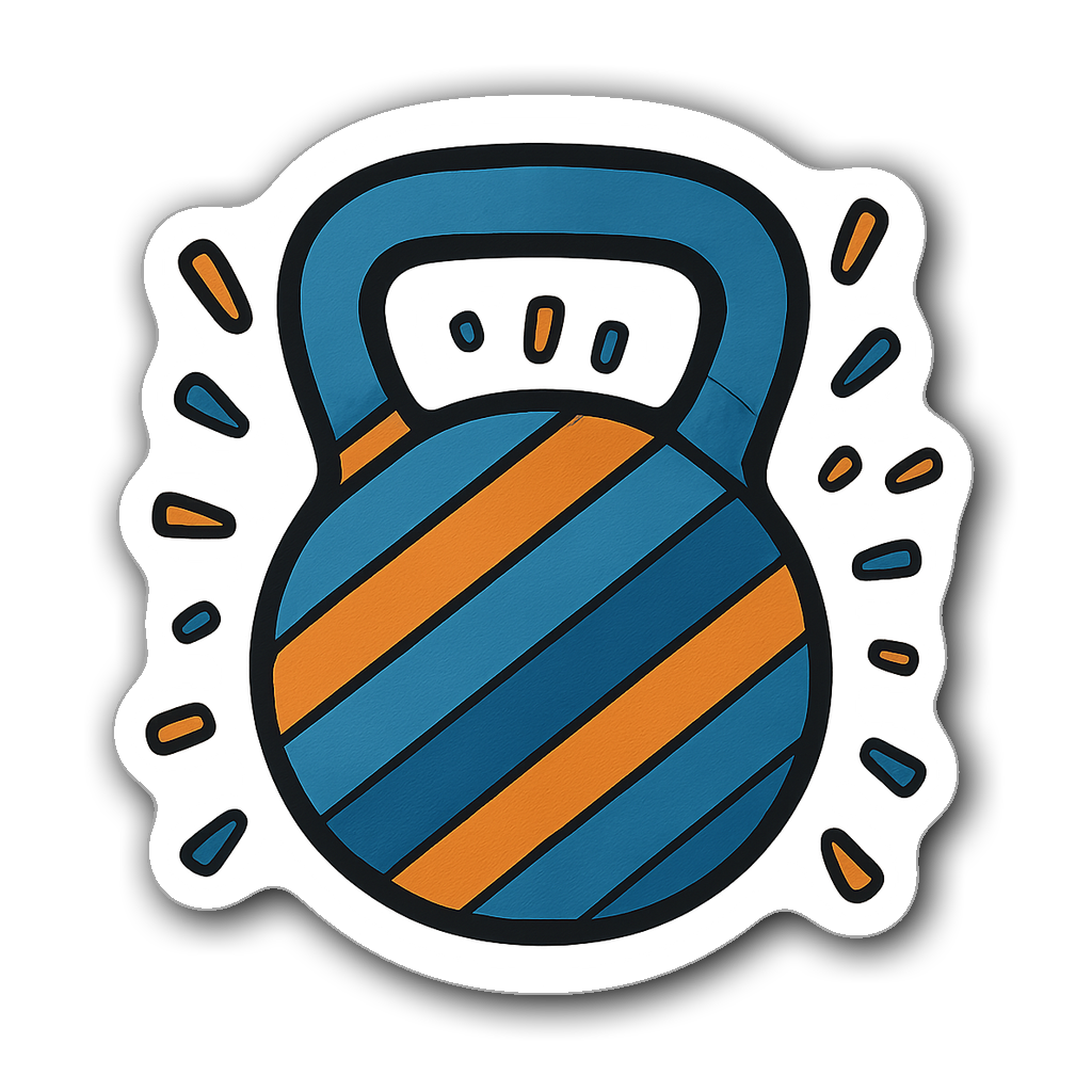 Kettlebell gym sticker with blue and orange stripes