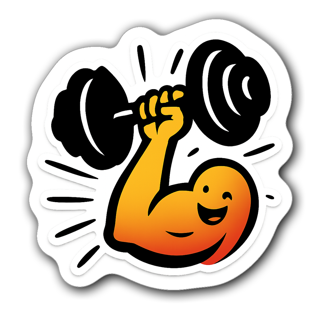 Vinyl sticker of muscular arm lifting a dumbbell in vibrant colors