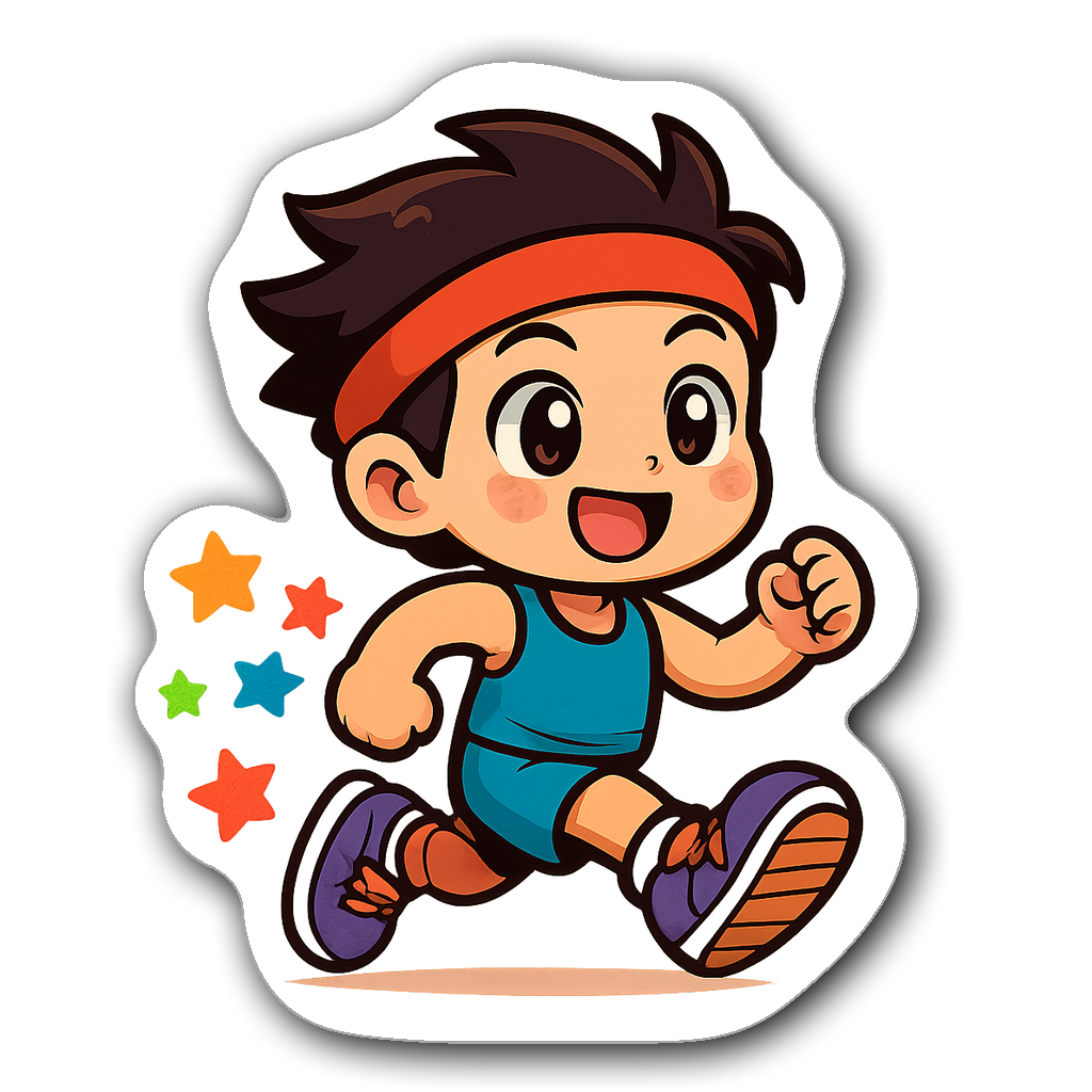 Kawaii chibi character running with sneakers and headband
