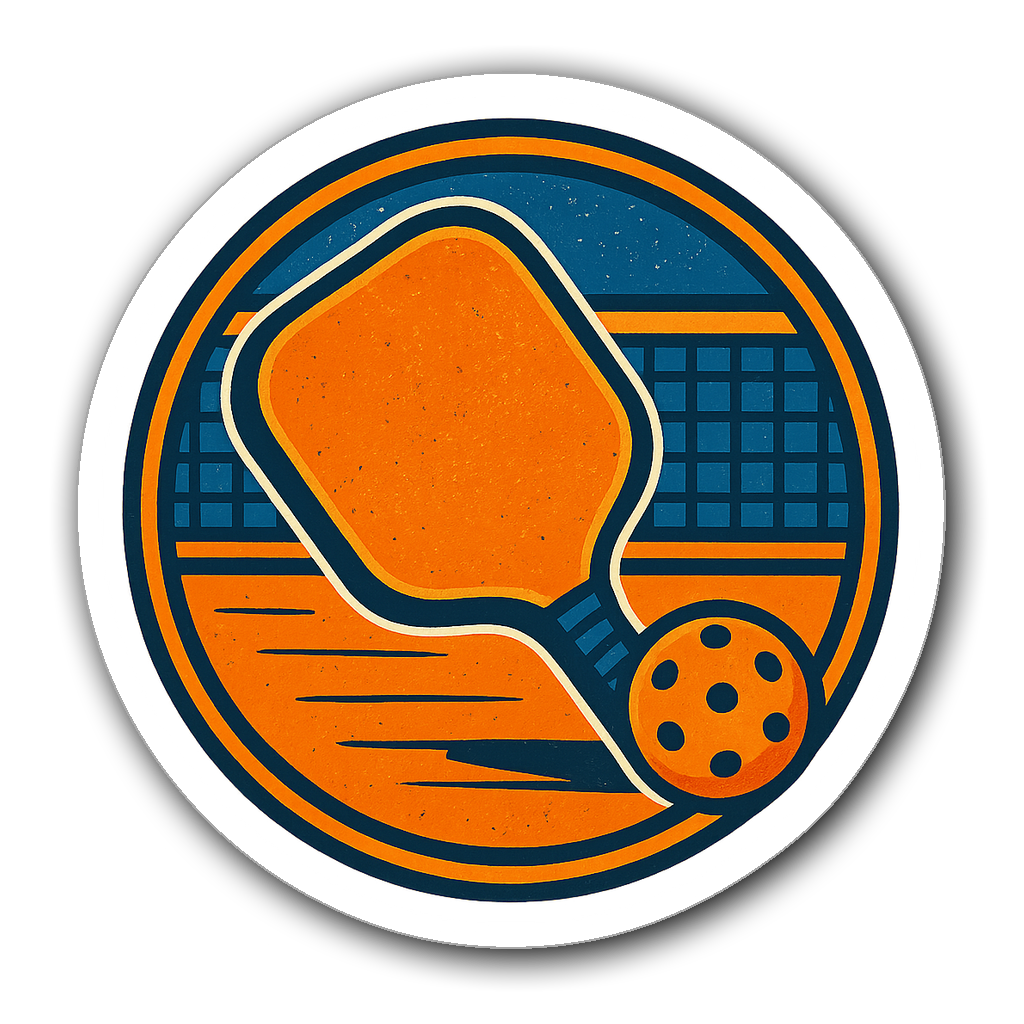 Vintage Pickleball emblem with paddle and net in bold colors