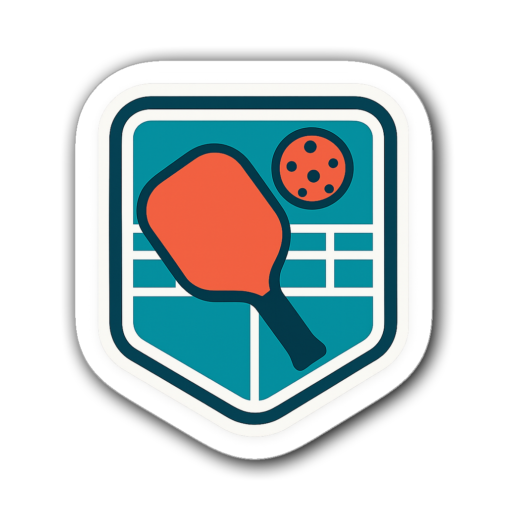 Retro vintage badge-style sticker featuring a pickleball court layout