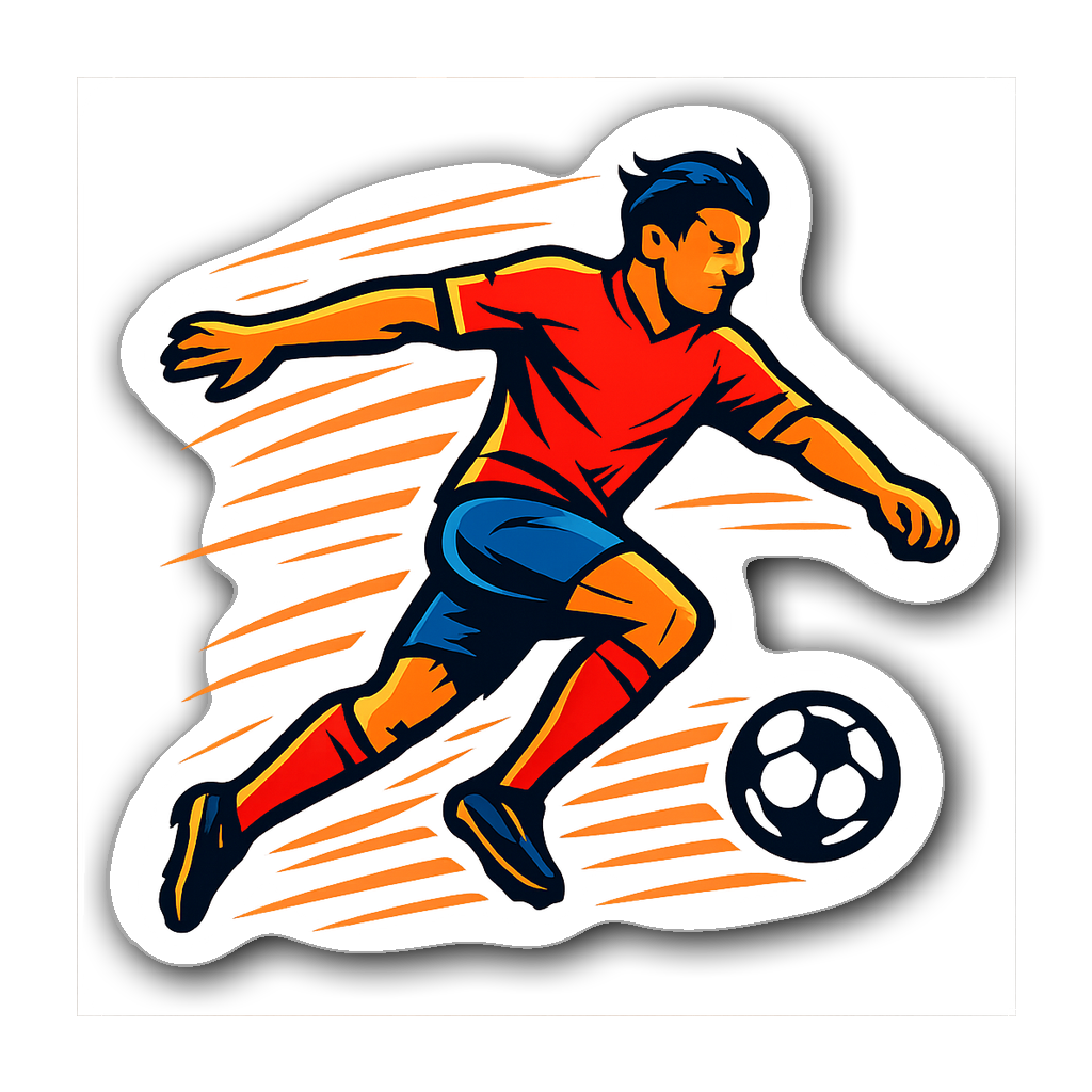 Vibrant soccer player sticker Mid-kick design with motion lines