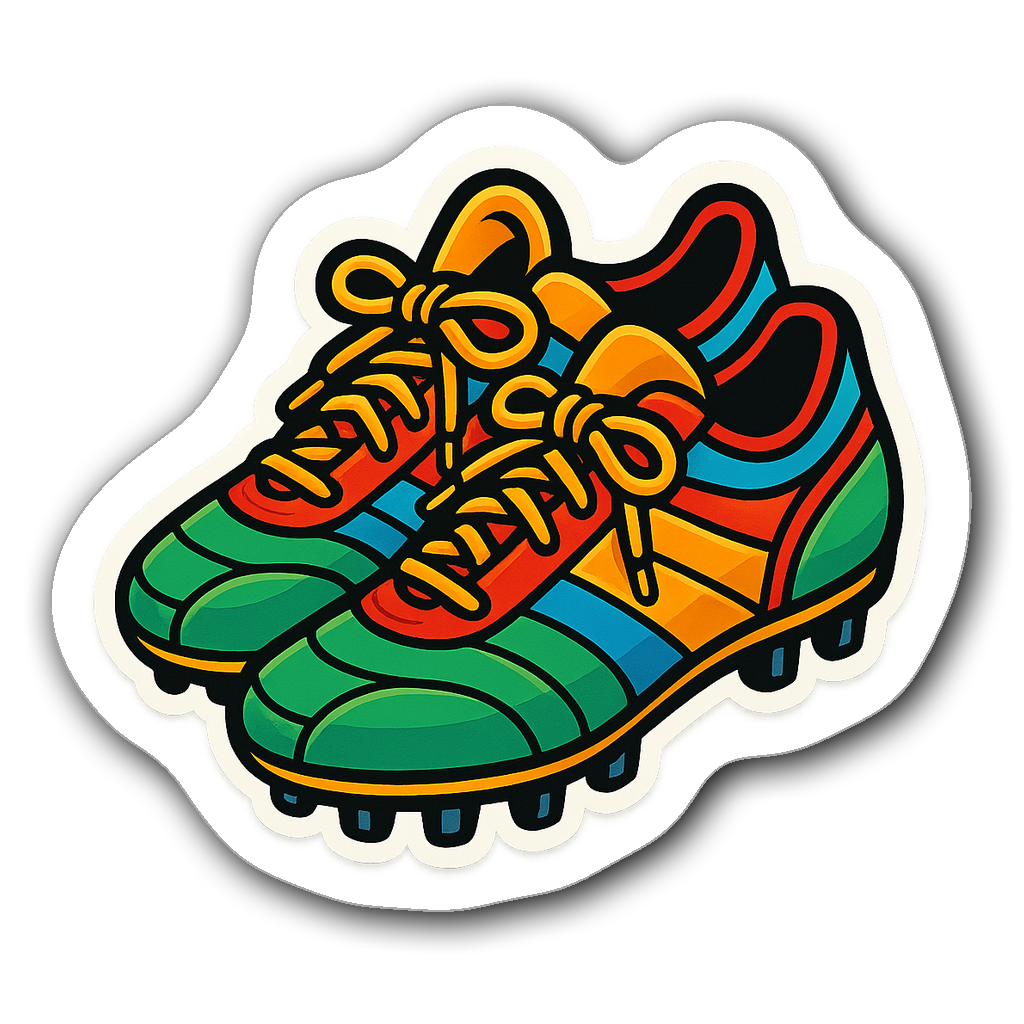 Vibrant die-cut sticker of bright soccer cleats