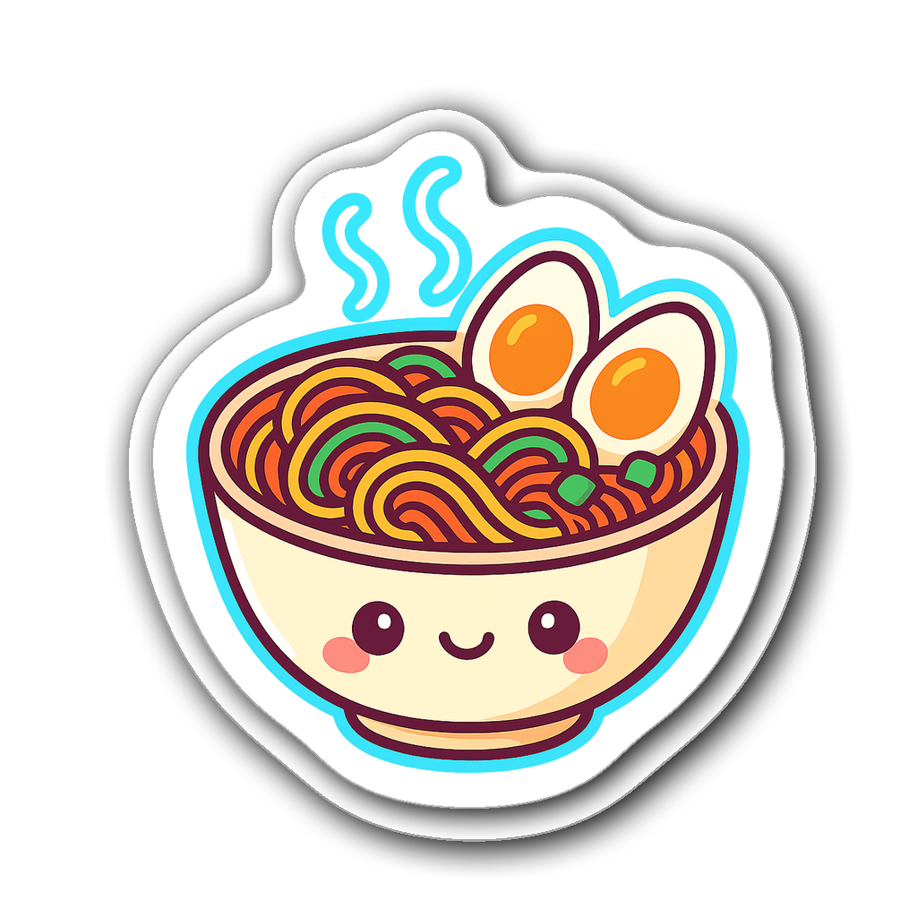Adorable steaming bowl of ramen cartoon sticker