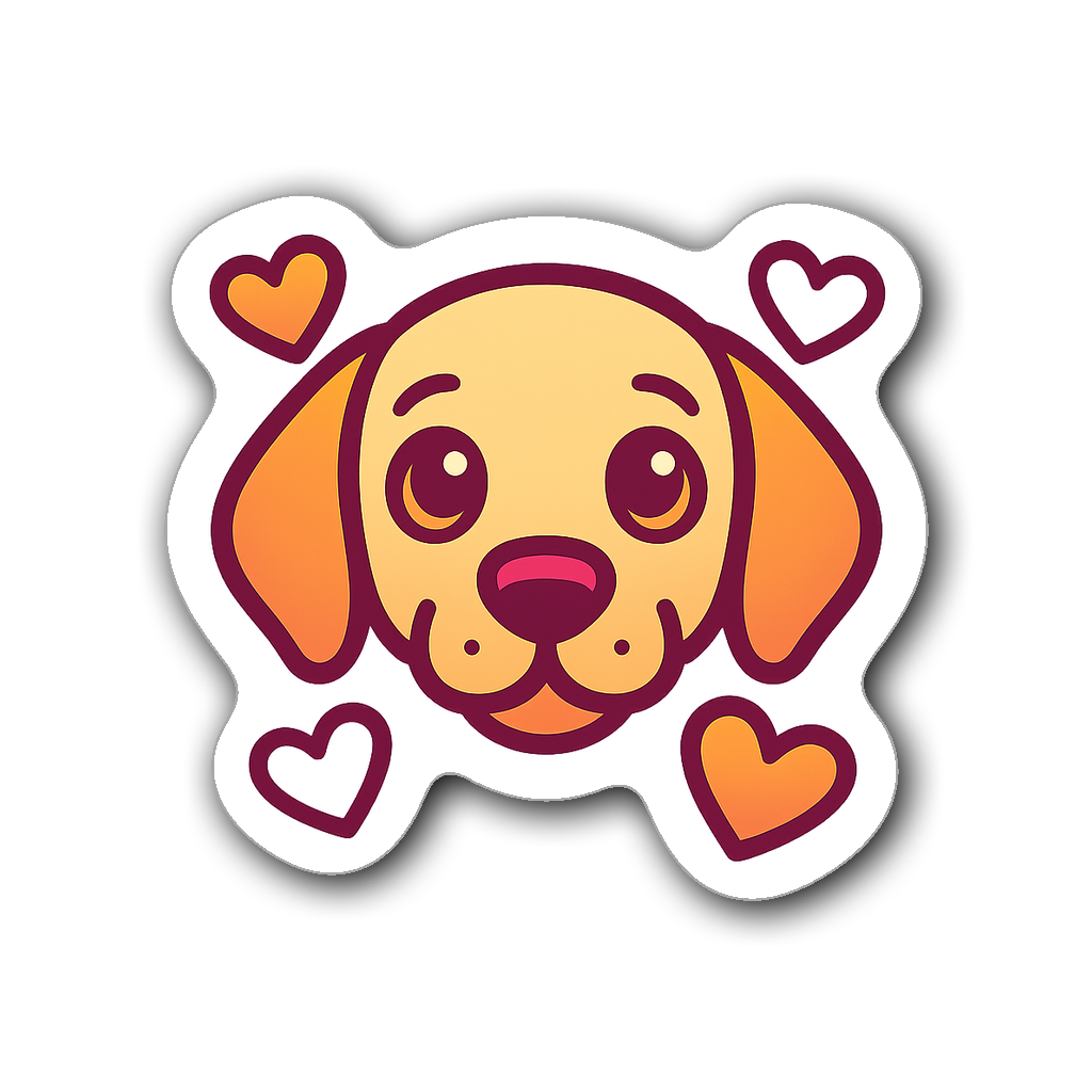 Minimalist outline of a loving dog face with hearts