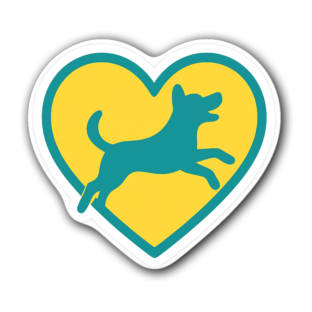 Minimalist dog mom sticker with a playful dog silhouette in a heart