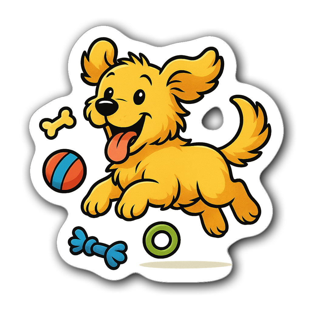 Playful golden retriever puppy sticker in pop art style