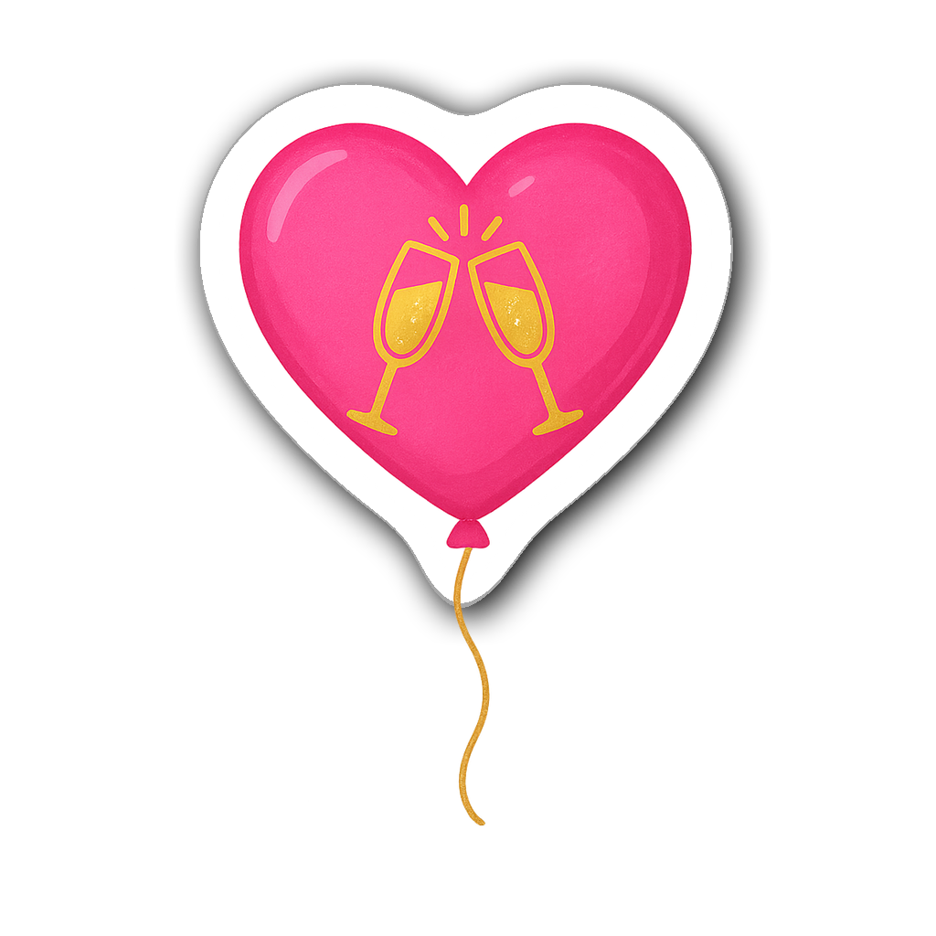 Heart-shaped balloon with champagne glasses inside