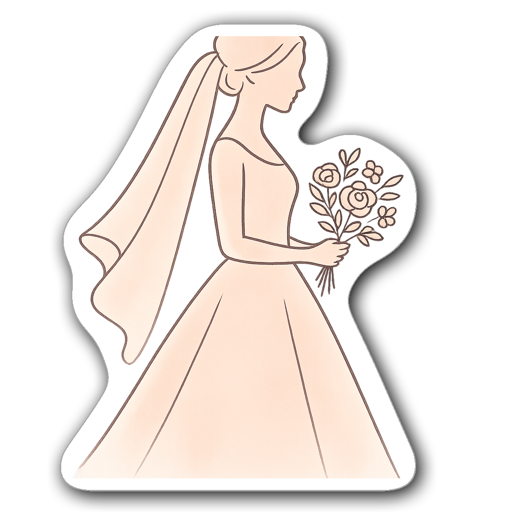 Minimalist bride silhouette in wedding dress holding bouquet