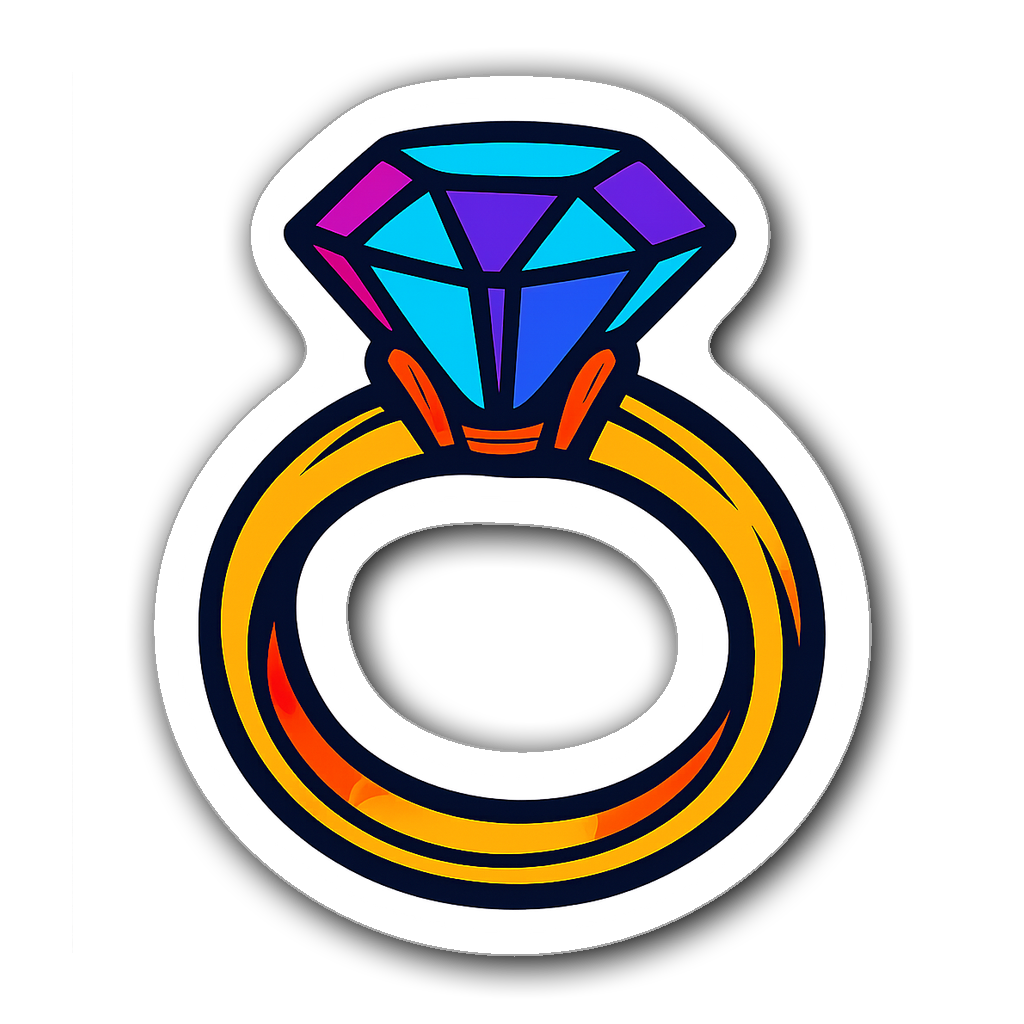 Vibrant stylized engagement ring sticker with bright jewel tones