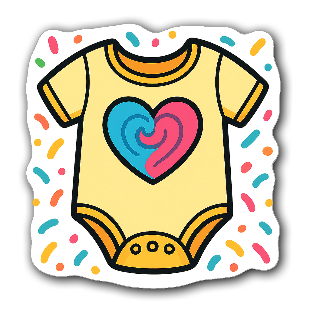 Whimsical baby onesie gender reveal sticker design