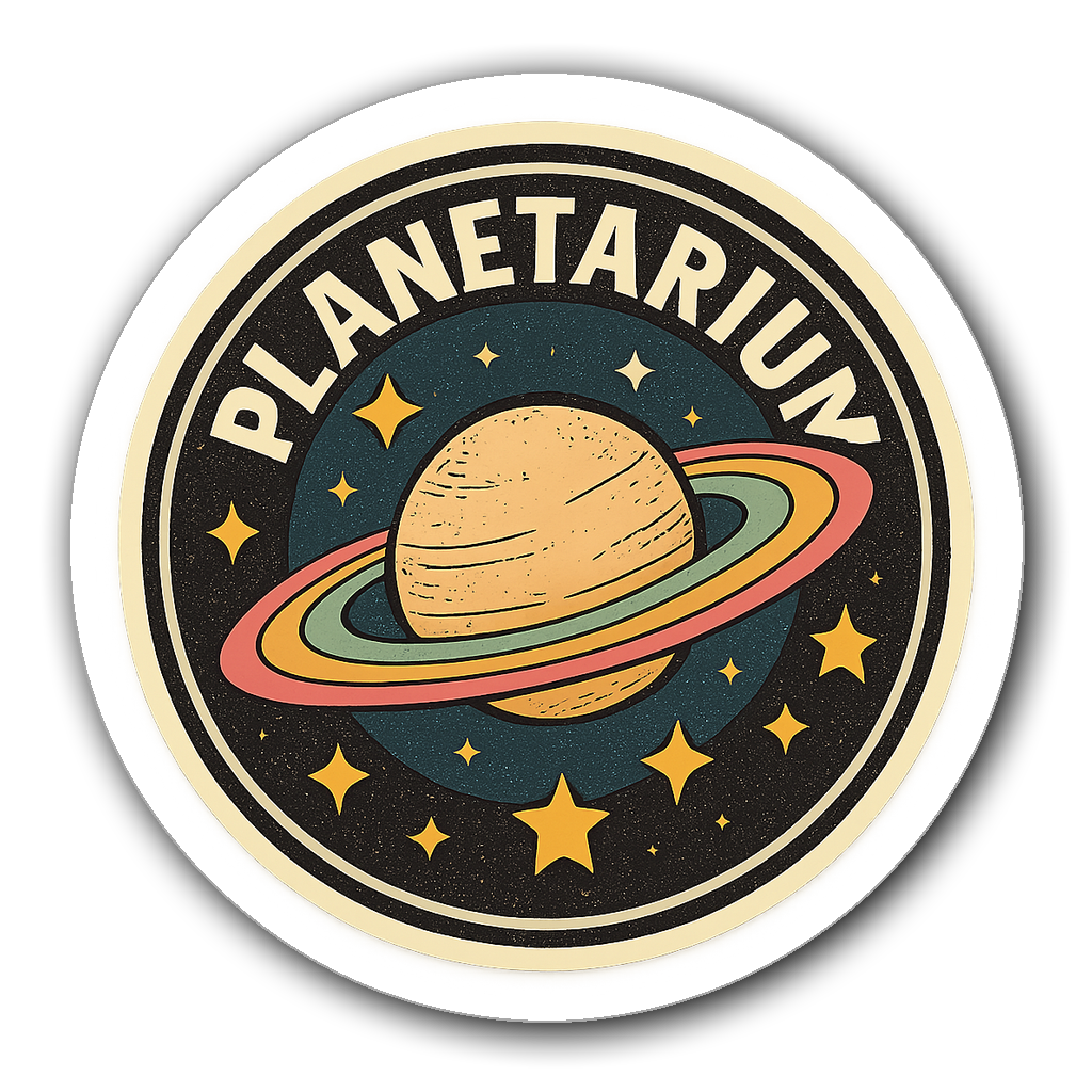 Retro vintage Saturn planet sticker with pastel colors and stars