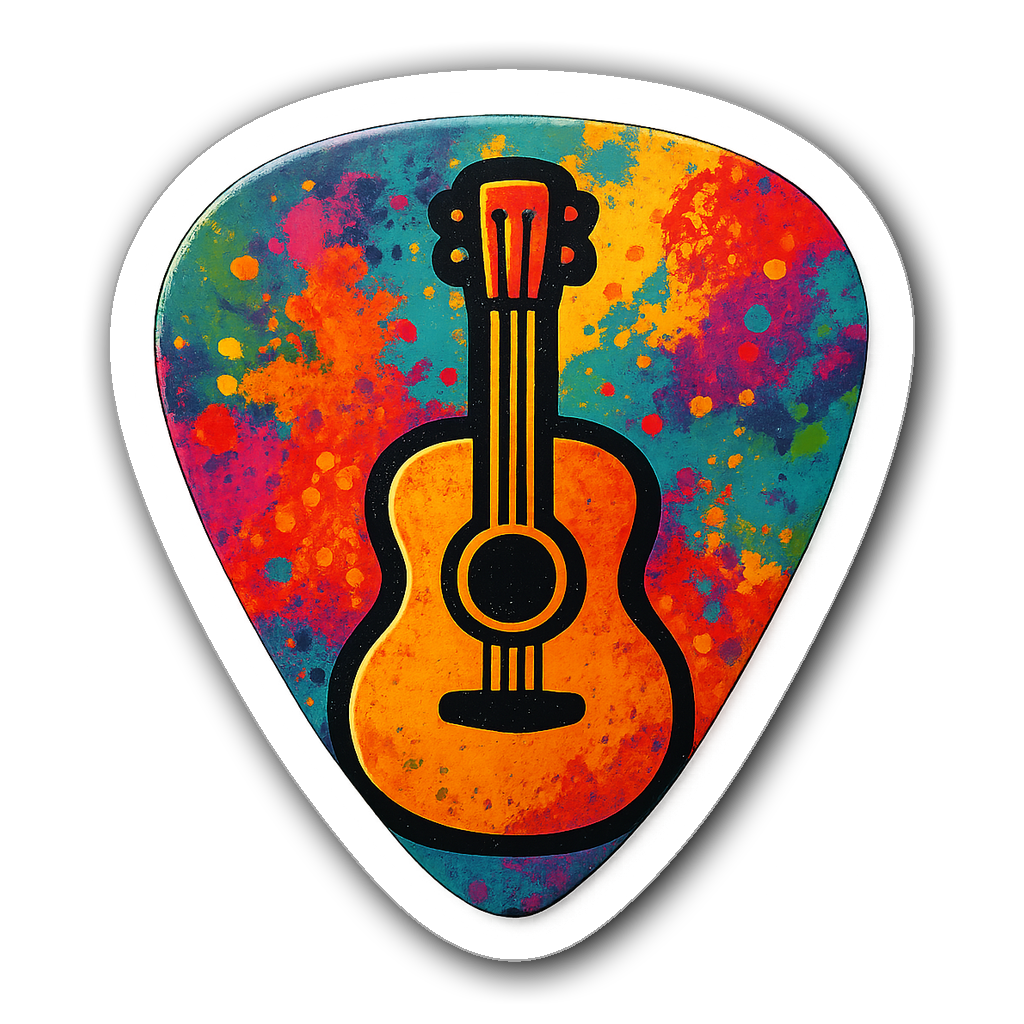 Stylized graffiti guitar silhouette with colorful paint splashes