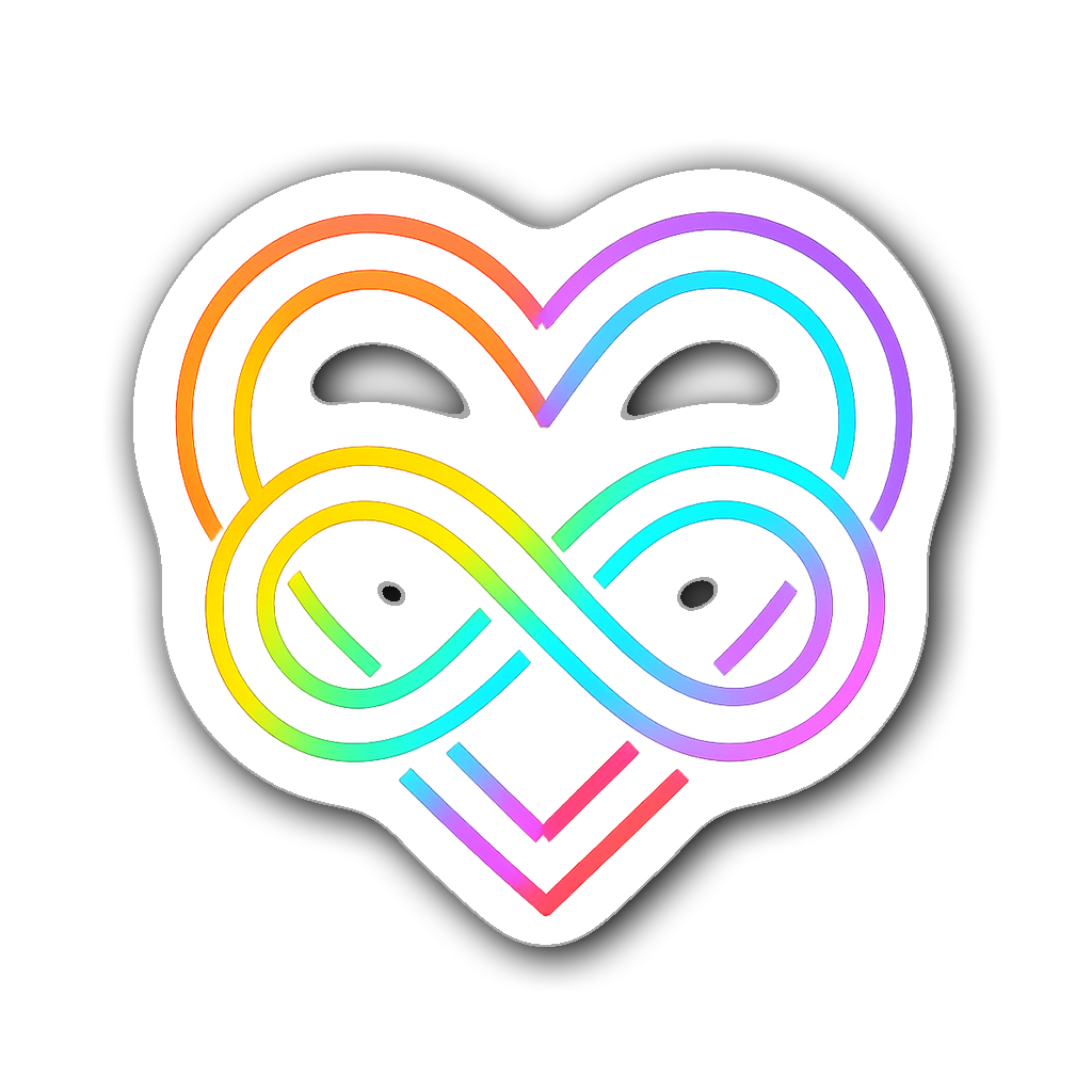 Vibrant rainbow heart with glowing infinity symbol design