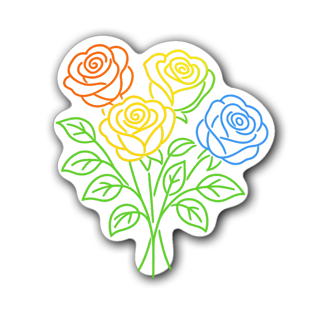 A colorful neon flower bouquet with glowing rainbow roses
