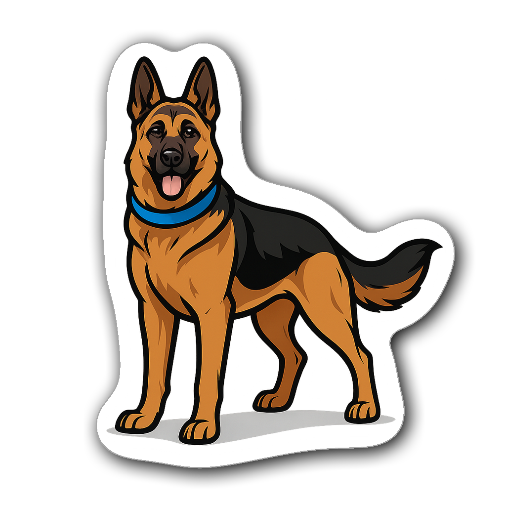 Flat vector illustration of a German Shepherd with blue collar