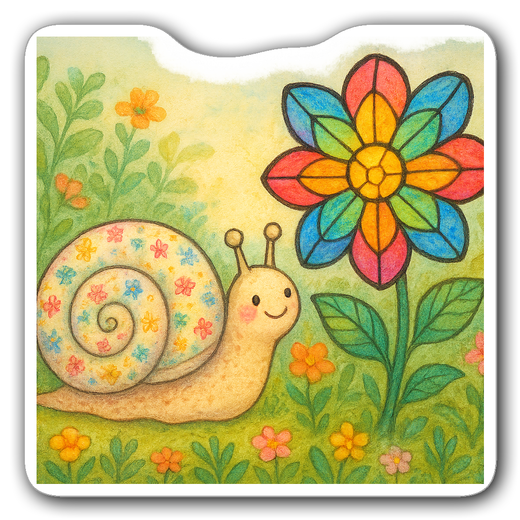 Stained glass snail sticker with vibrant colors and details