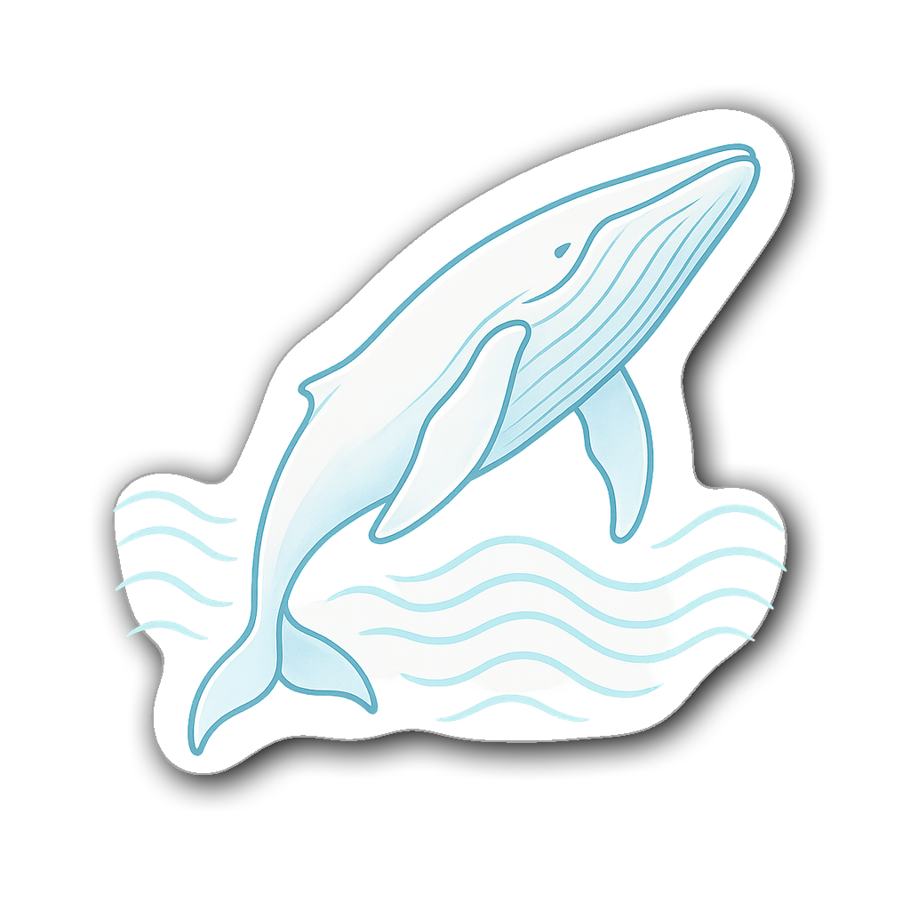 An elegant minimalist humpback whale sticker with wave patterns