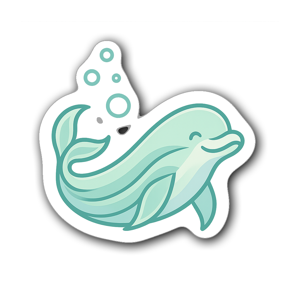 Stylized beluga whale sticker with bubbles and a transparent background