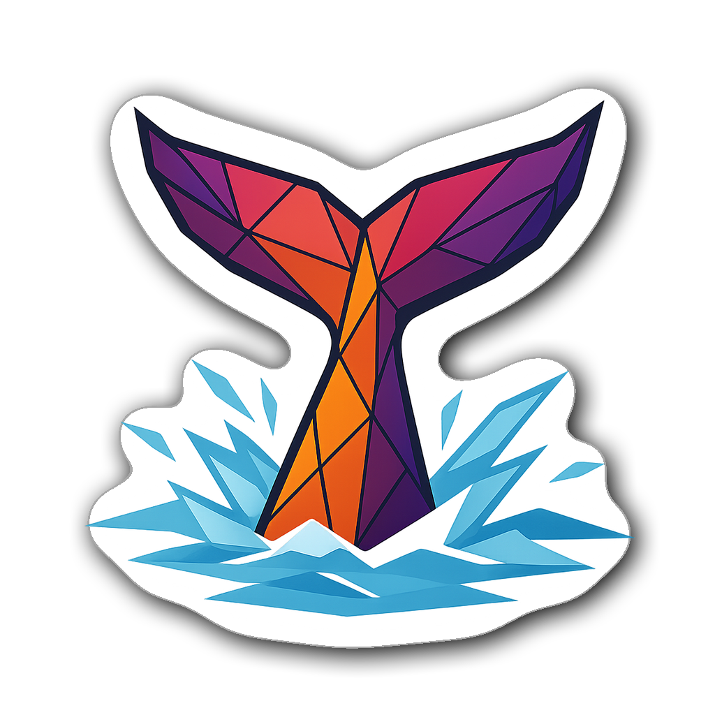 Minimalist whale tail sticker with sunset colors