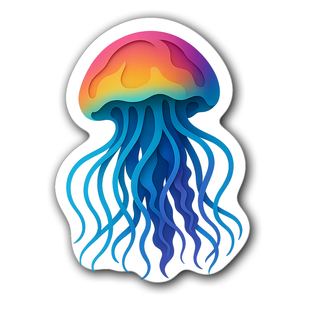 Vibrant jellyfish sticker with gradient colors and flowing tentacles