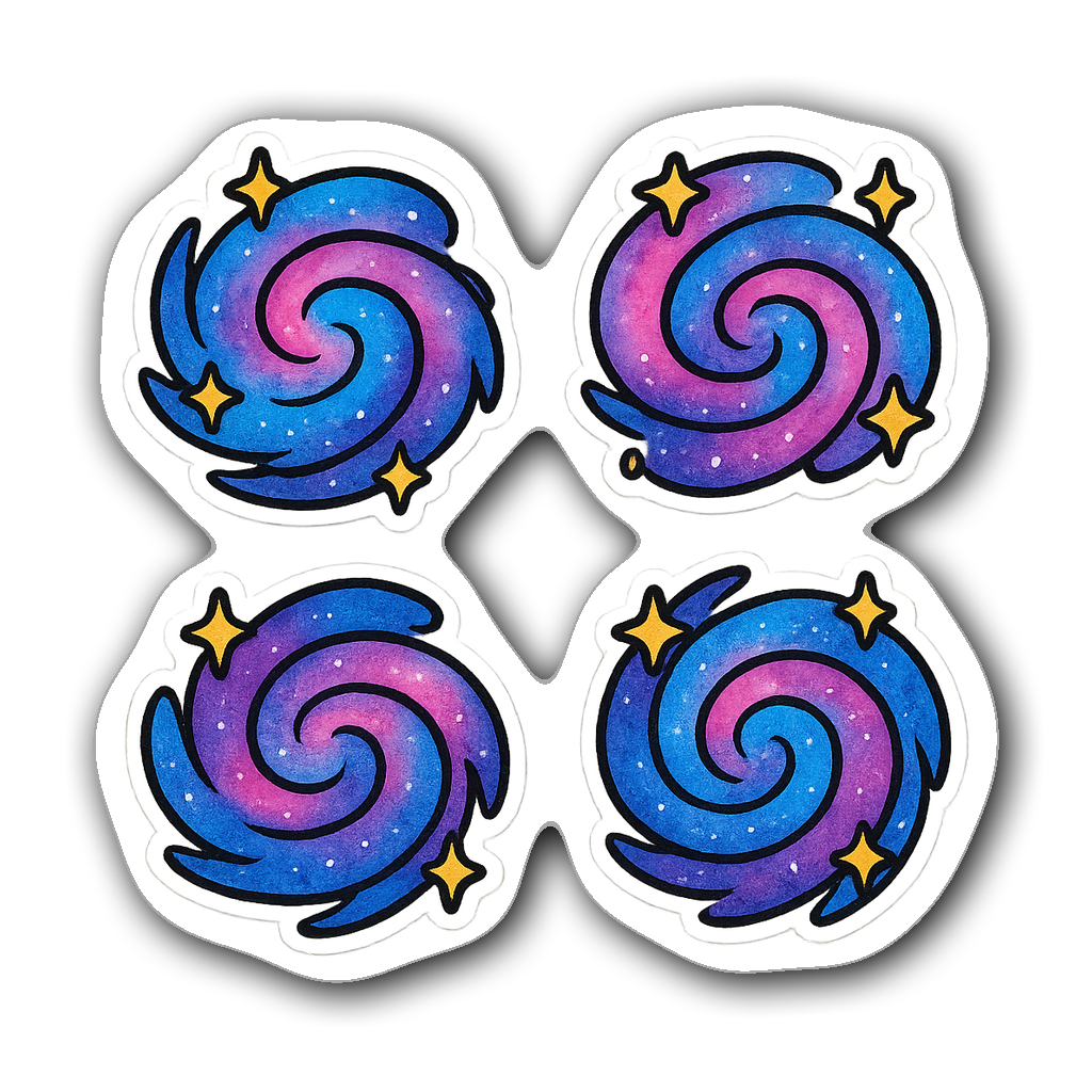 Watercolor galaxy stickers featuring bright colors and stars