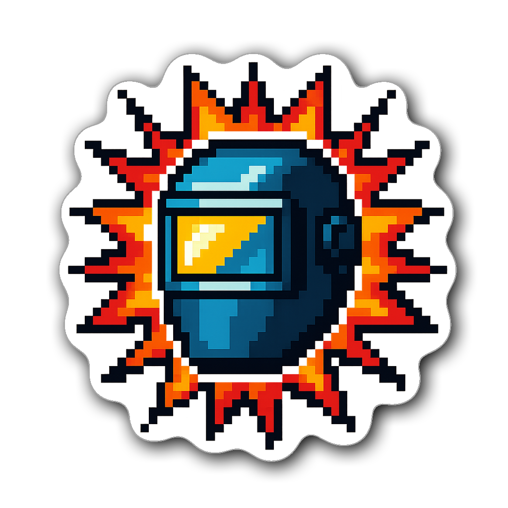 8-bit retro welding helmet sticker design