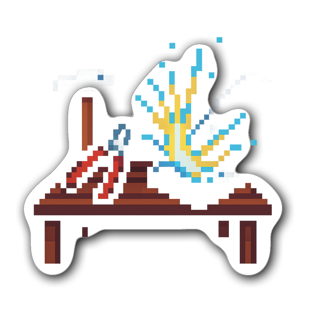 8-bit pixel art sticker of a welding table with tools