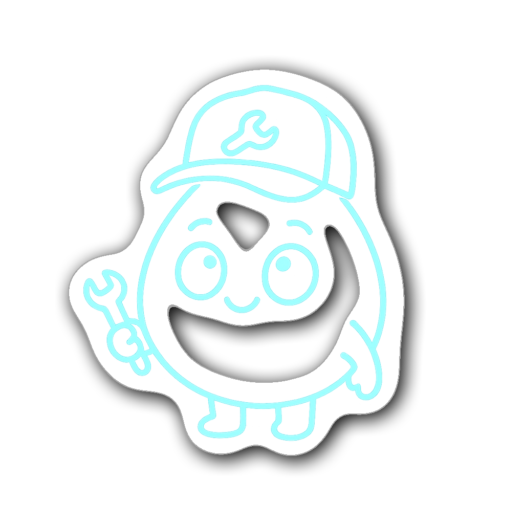 Cute round water droplet character wearing a plumber's cap holding a wrench