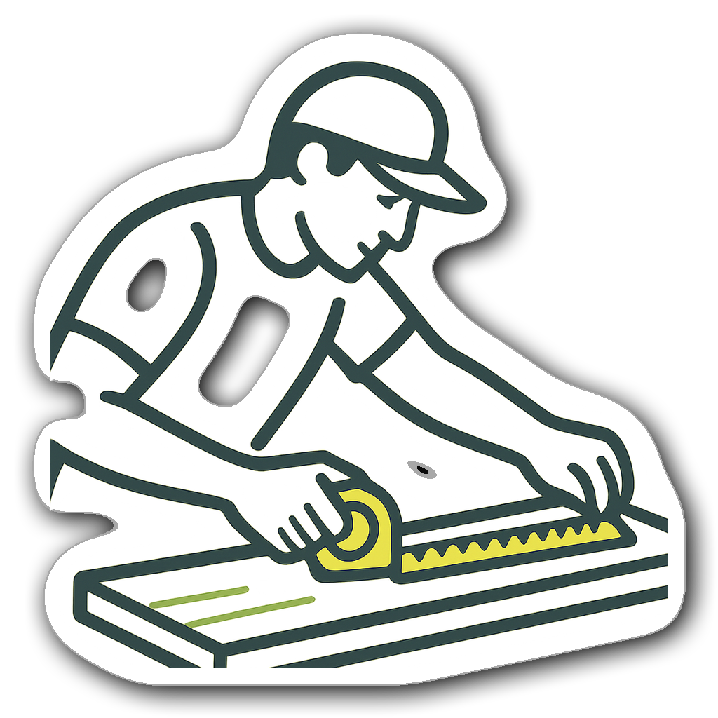 Minimalist carpenter measuring wood die-cut sticker in green and gray