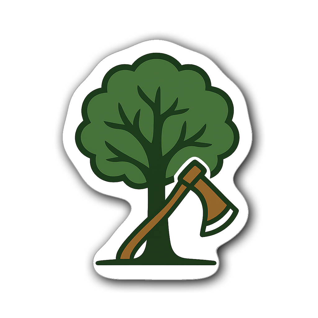 Carpenter sticker with tree silhouette and axe design