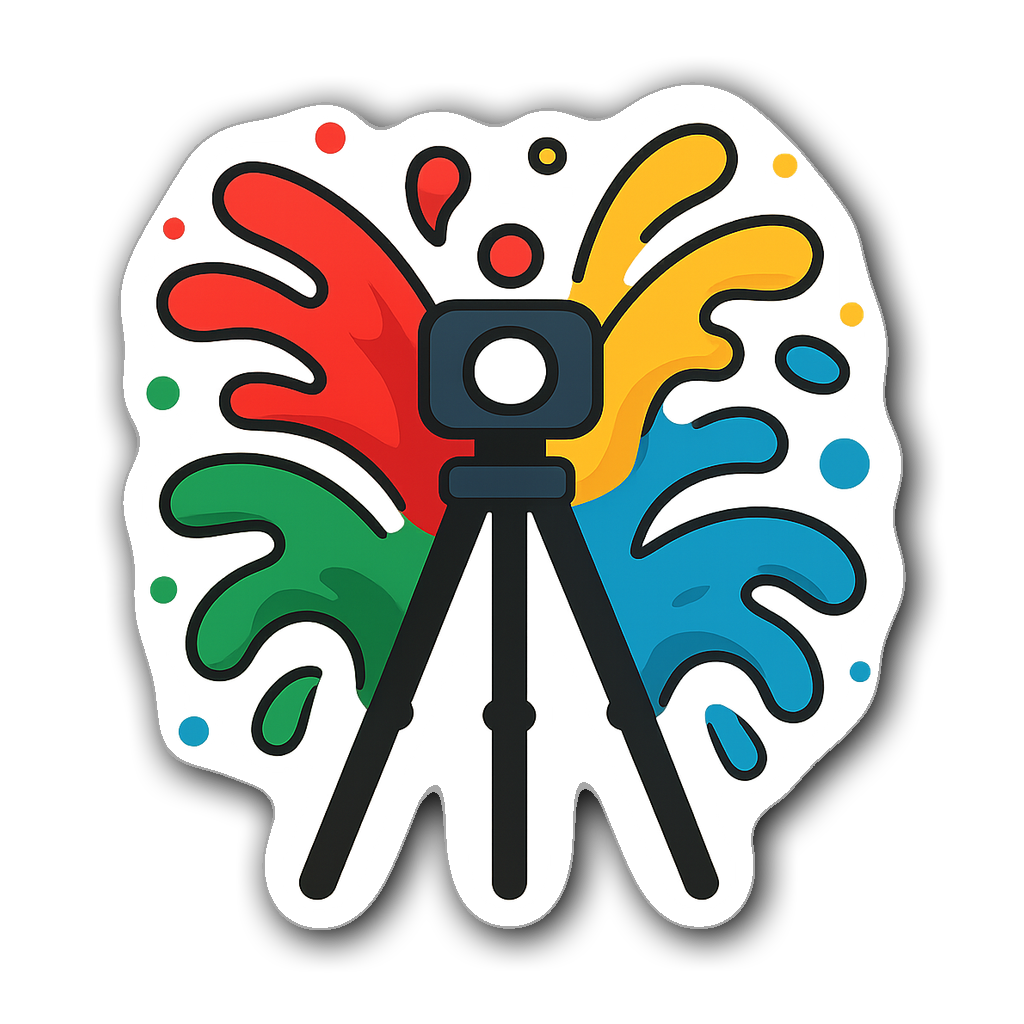 Colorful photographer tripod icon with paint splashes