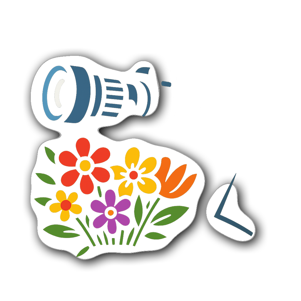 Vibrant photographer silhouette sticker with bouquet