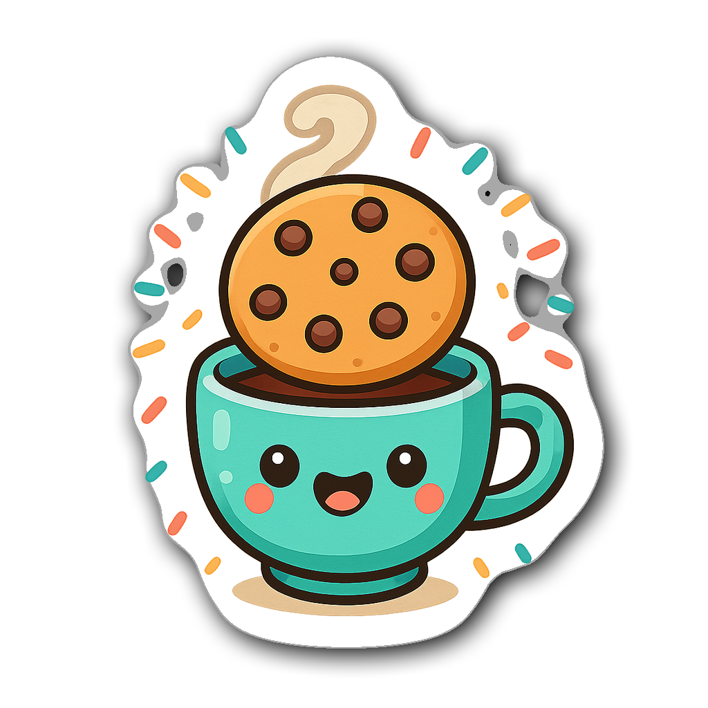 Kawaii chibi coffee cup sticker with cute face and cookie
