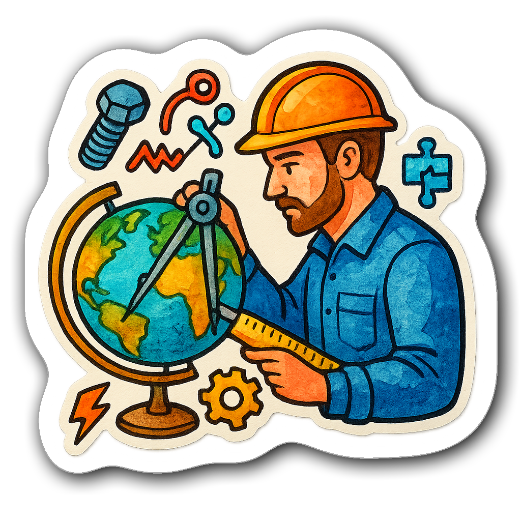 Watercolor illustration of an engineer at a drafting table