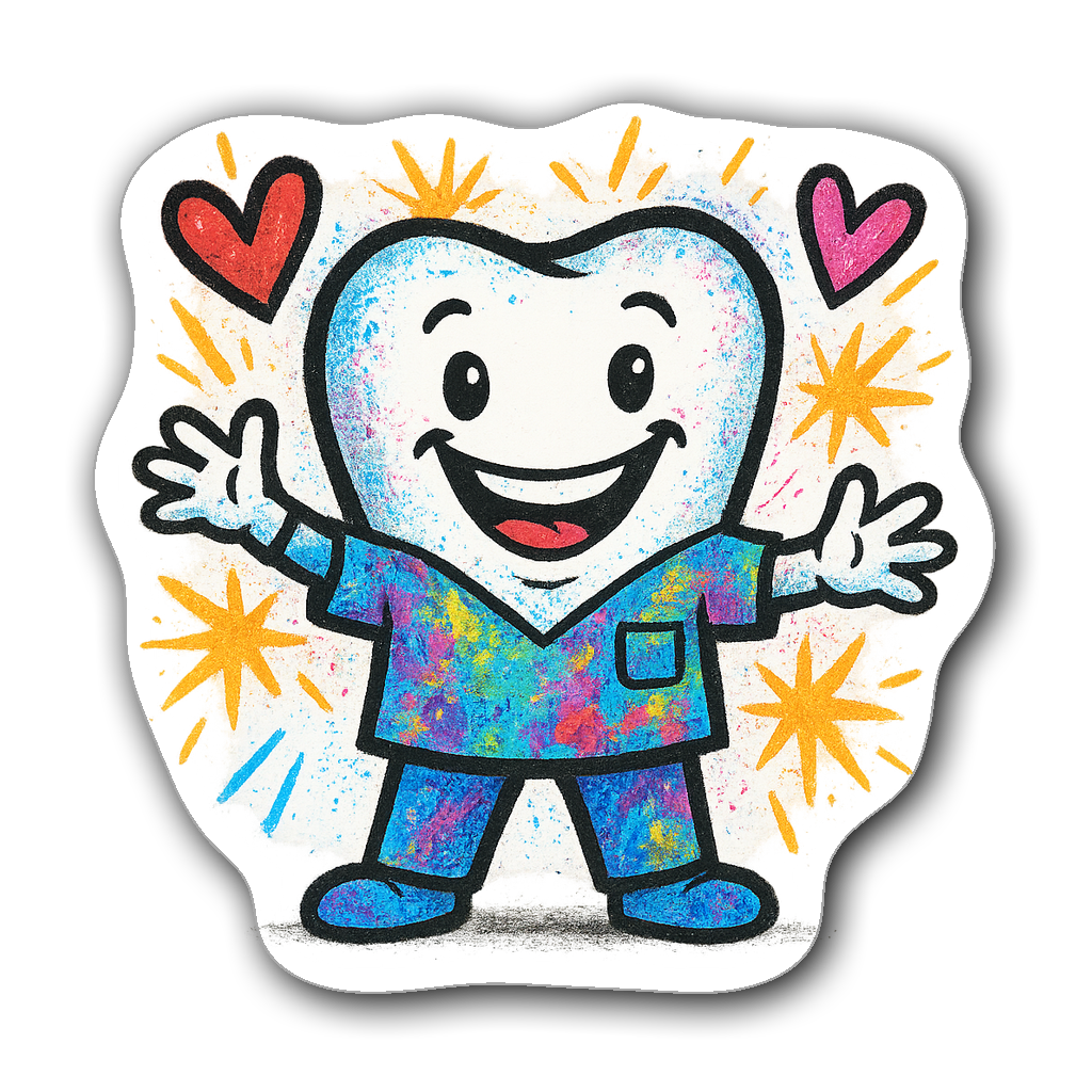 Colorful whimsical tooth character dental hygienist sticker