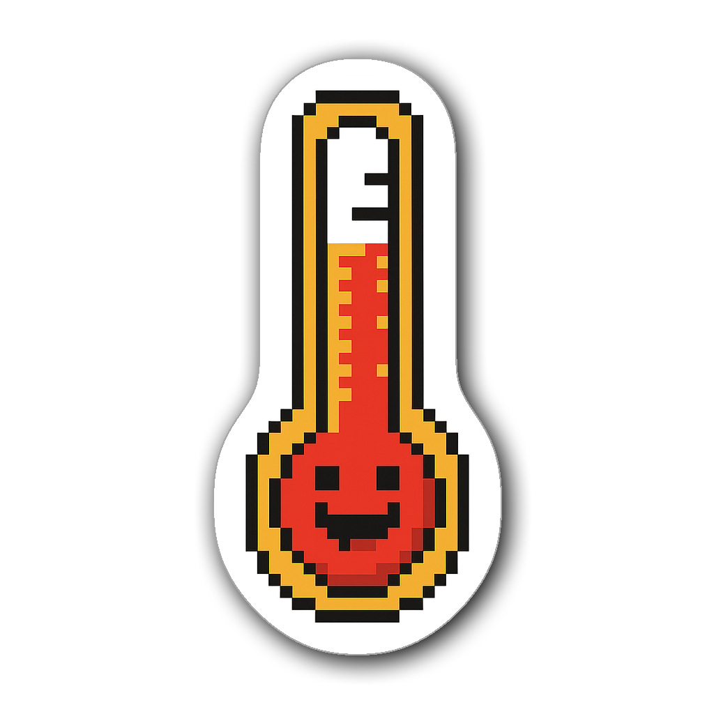 Pixel art thermometer sticker with a happy face