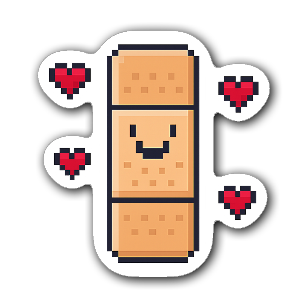 8-bit retro band-aid character sticker with hearts