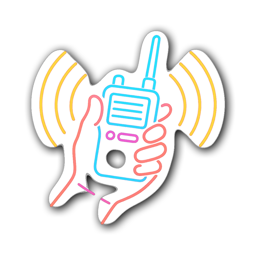 Neon outline sticker of police walkie-talkie with sound waves