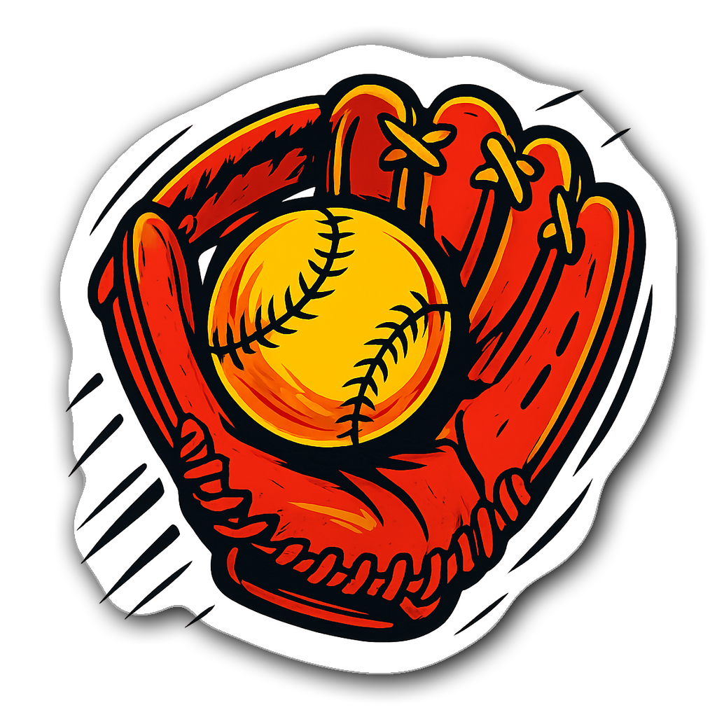 Comic book style softball sticker with bold glove design