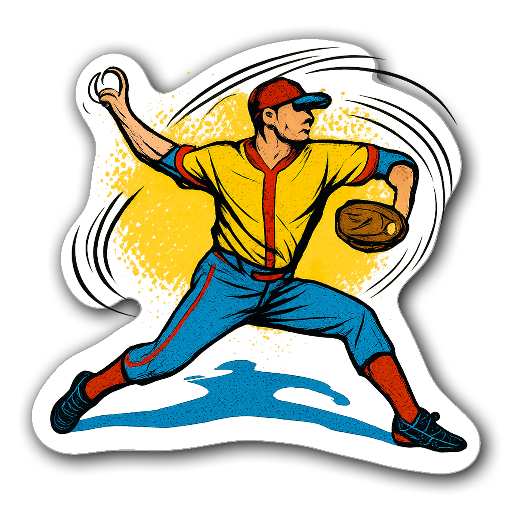 Pop art softball pitcher in vibrant colors and dynamic motion