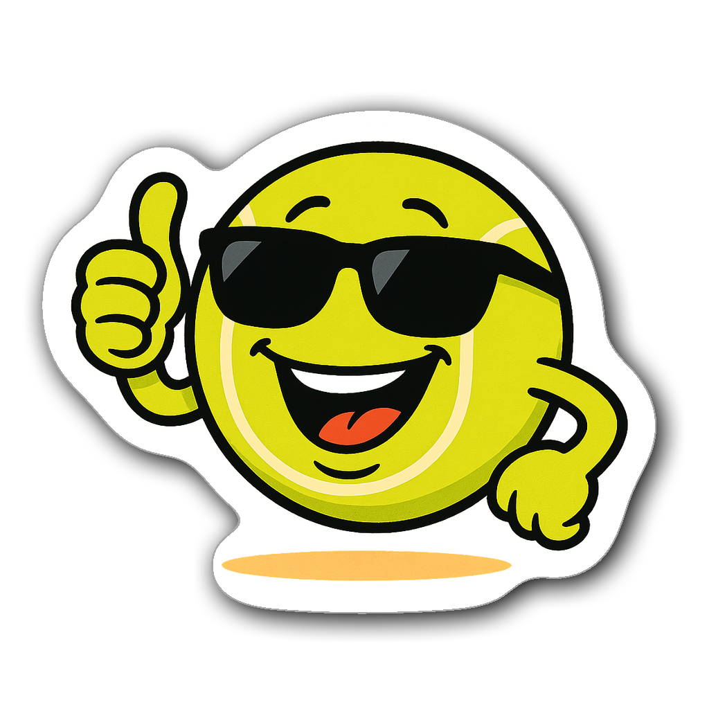 Cheerful anthropomorphic tennis ball wearing sunglasses