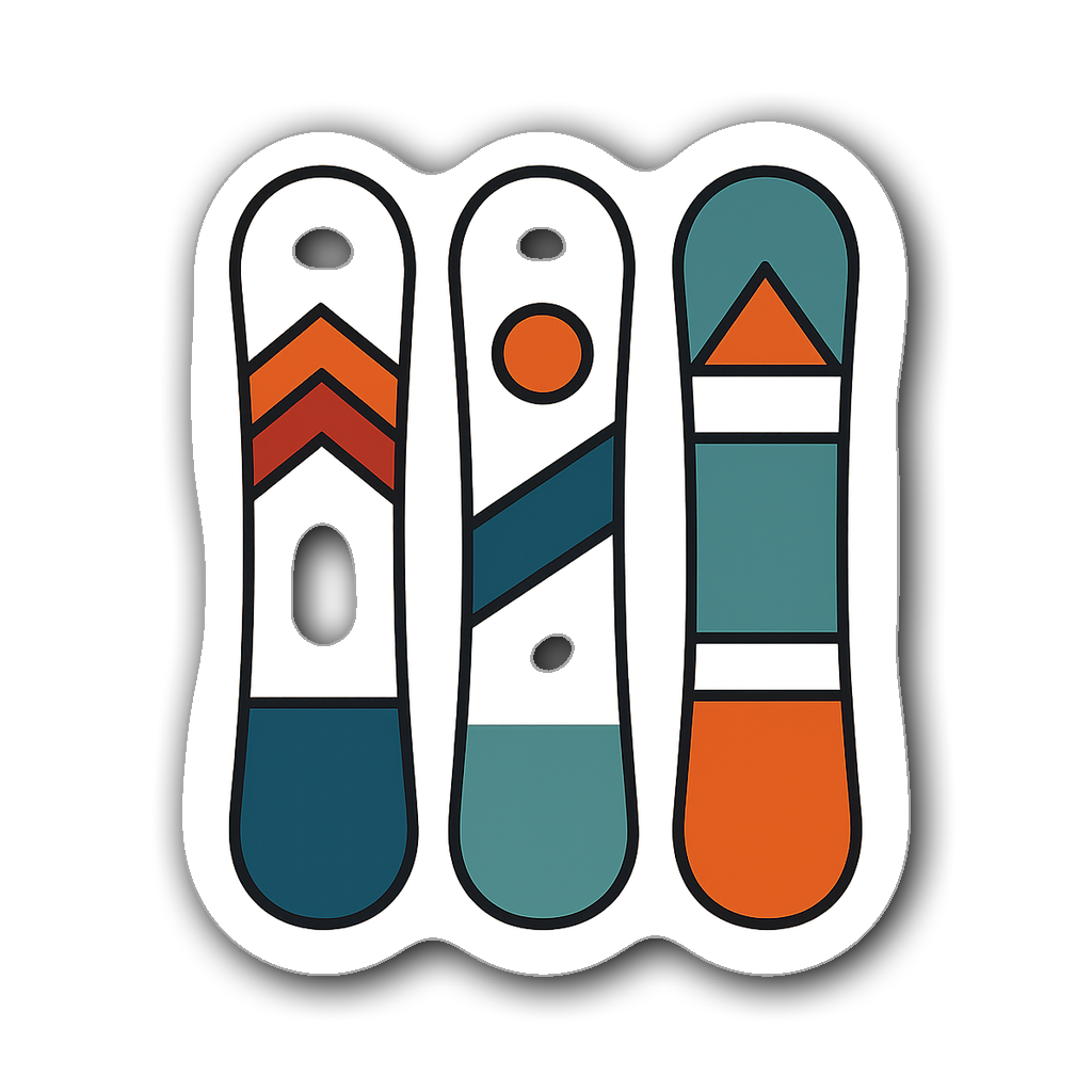 Minimalist snowboard sticker with geometric designs
