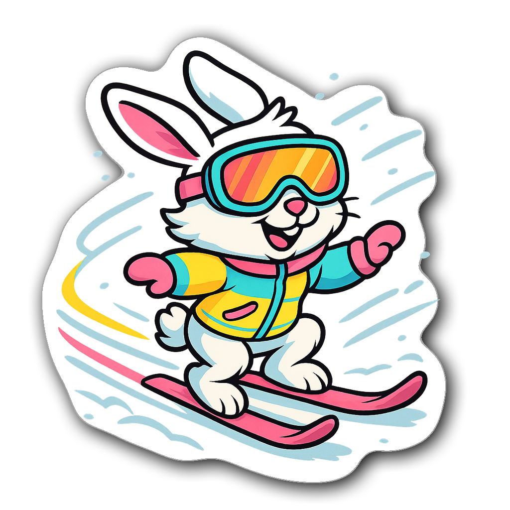 Ski bunny sticker in comic book pop art style