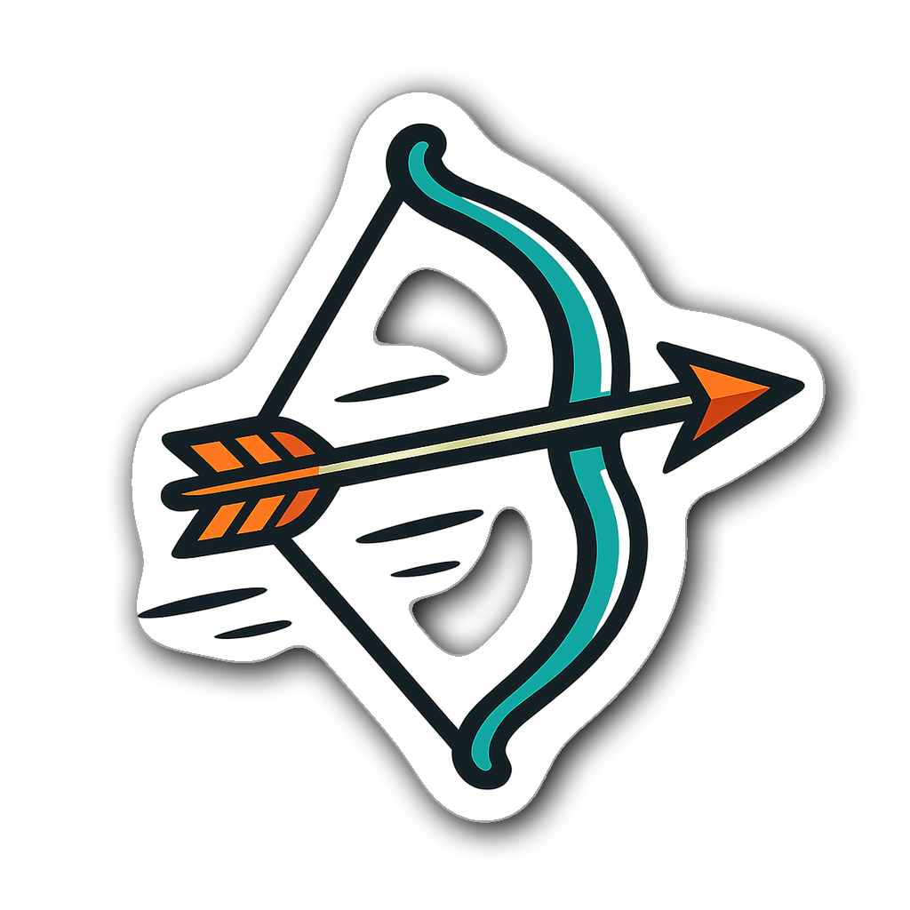 Vibrant turquoise bow and orange fletching archery sticker