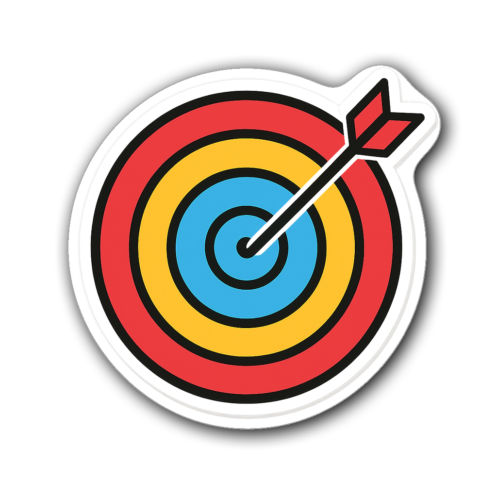 Die-cut sticker of an archery target with bold colors