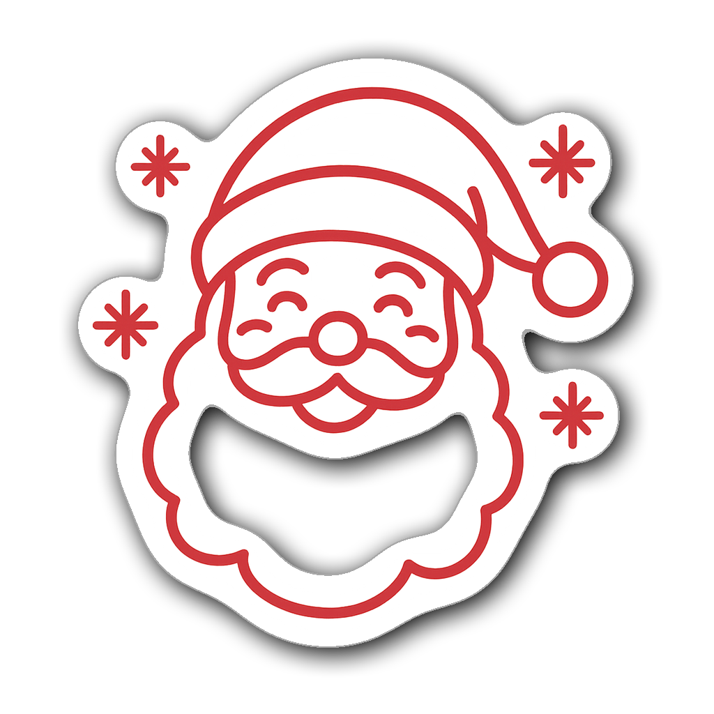 Minimalist line art of Santa Claus with snowflakes