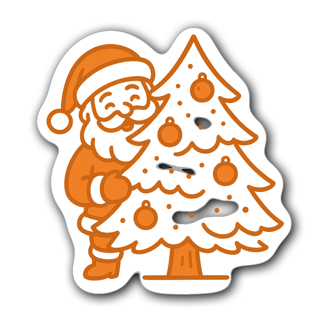 Minimalist line art sticker of Santa with a Christmas tree