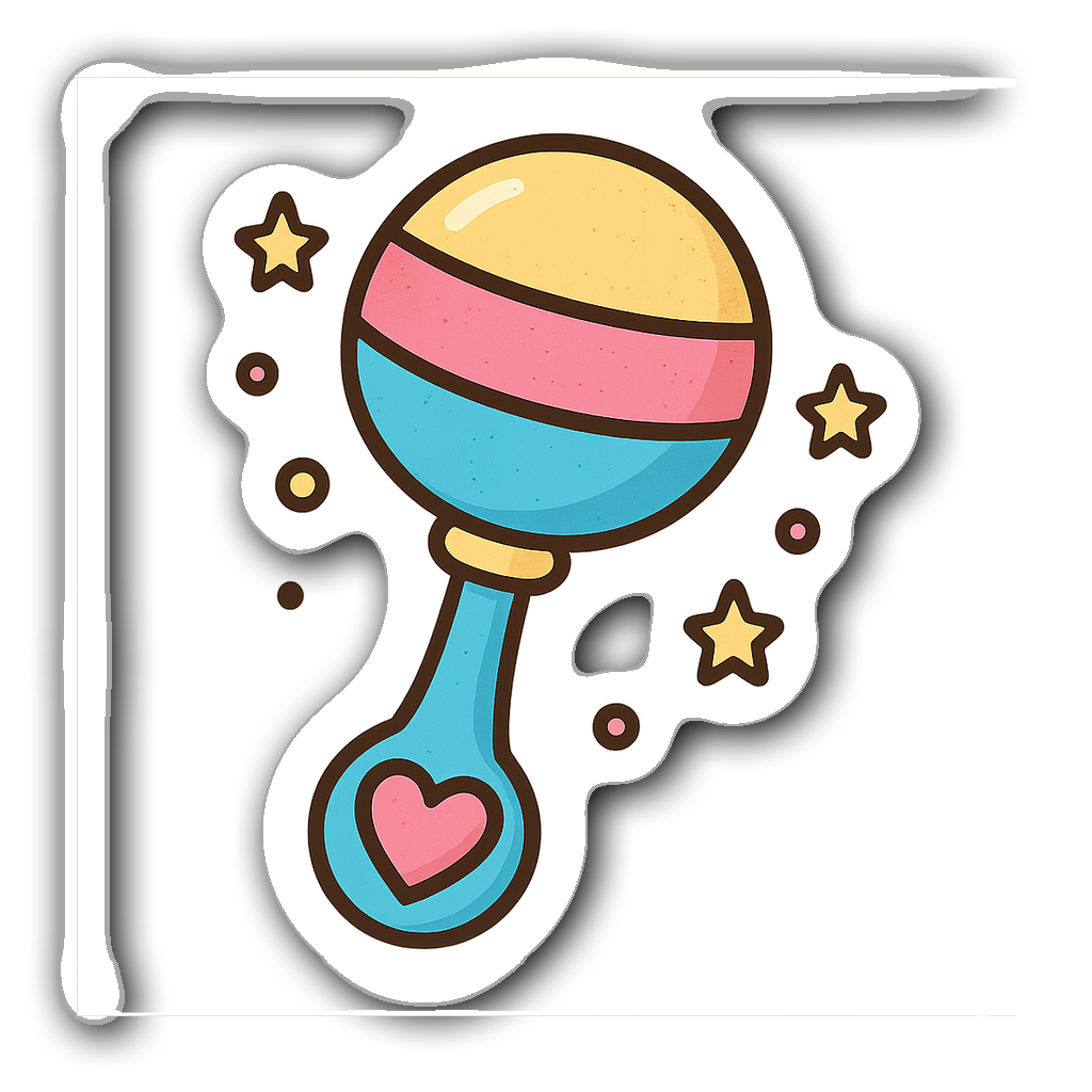 Retro vintage baby rattle sticker with pastel colors and stars